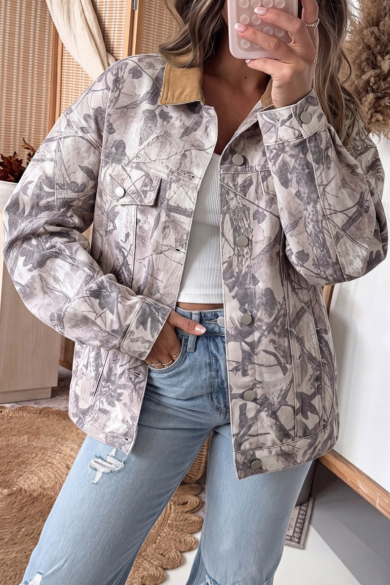 Women's Camo Denim Jacket in Grey