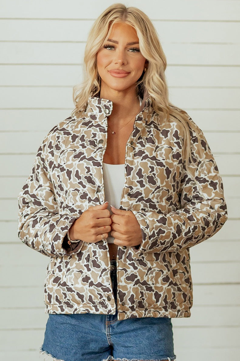 Women's Camo Padded Jacket in Beige, view 2