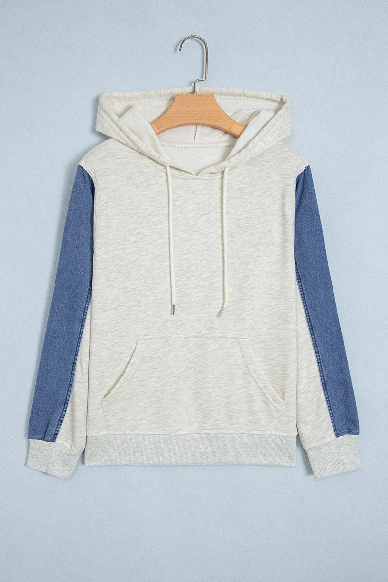 Women's Denim Sleeve Hoodie in Cream, view 4