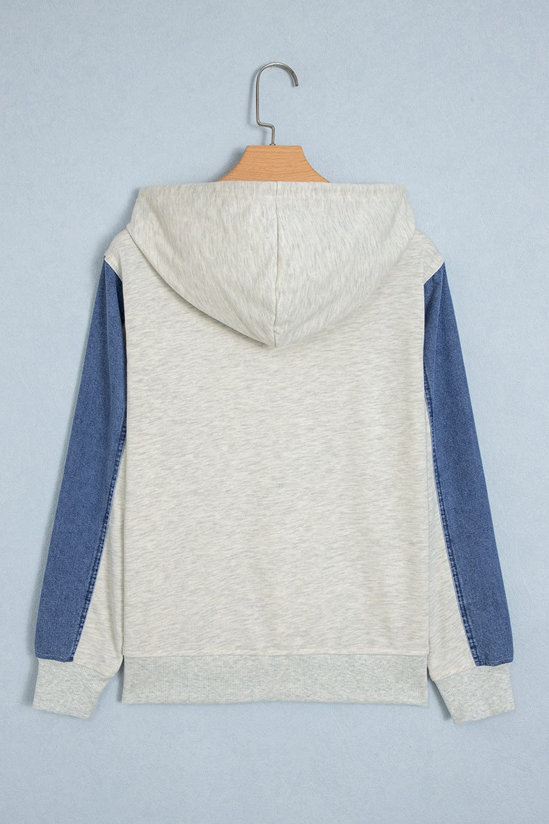 Women's Denim Sleeve Hoodie in Cream, view 5