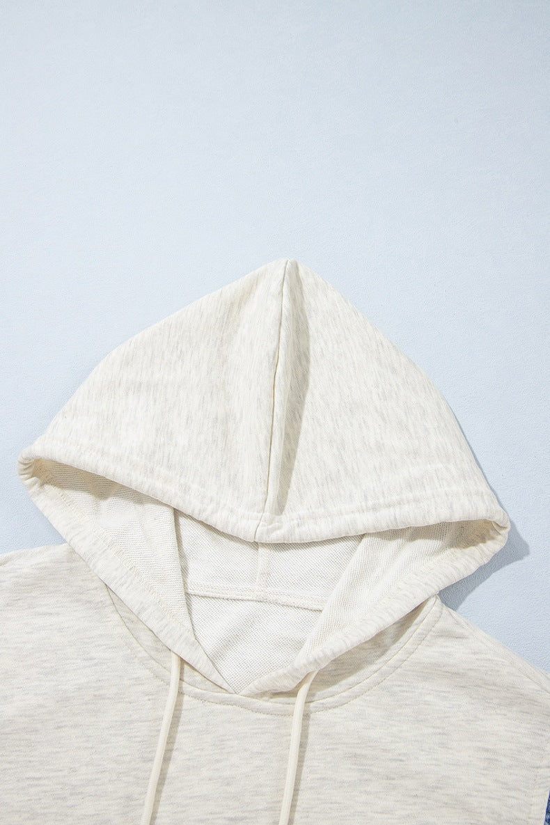 Women's Denim Sleeve Hoodie in Cream, view 6