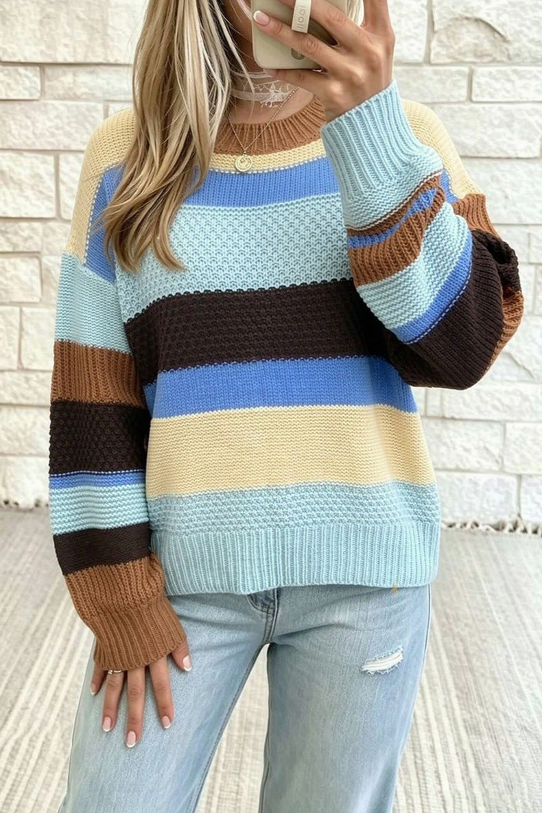 Women's Oversized Stripe Jumper in Blue