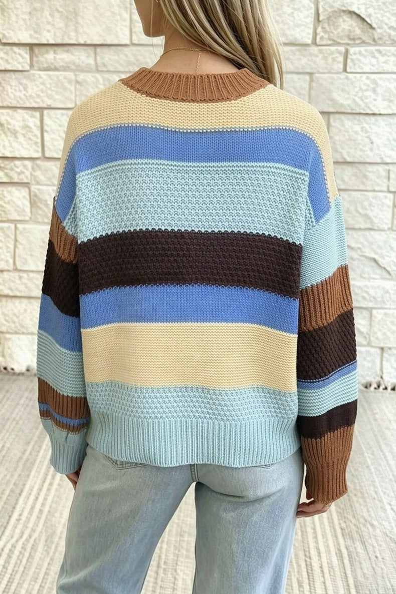 Women's Oversized Stripe Jumper in Blue, view 2