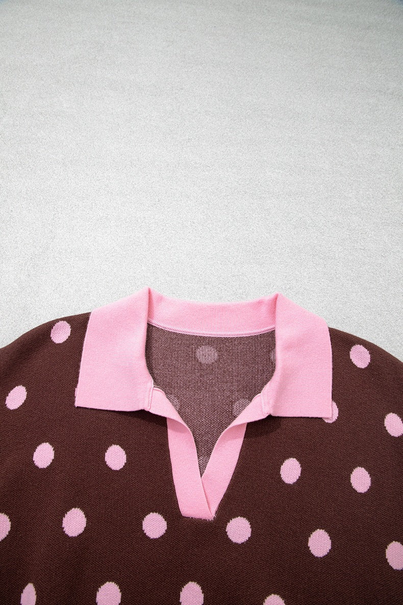 Women's Polka Dot Polo Jumper in Brown, view 4