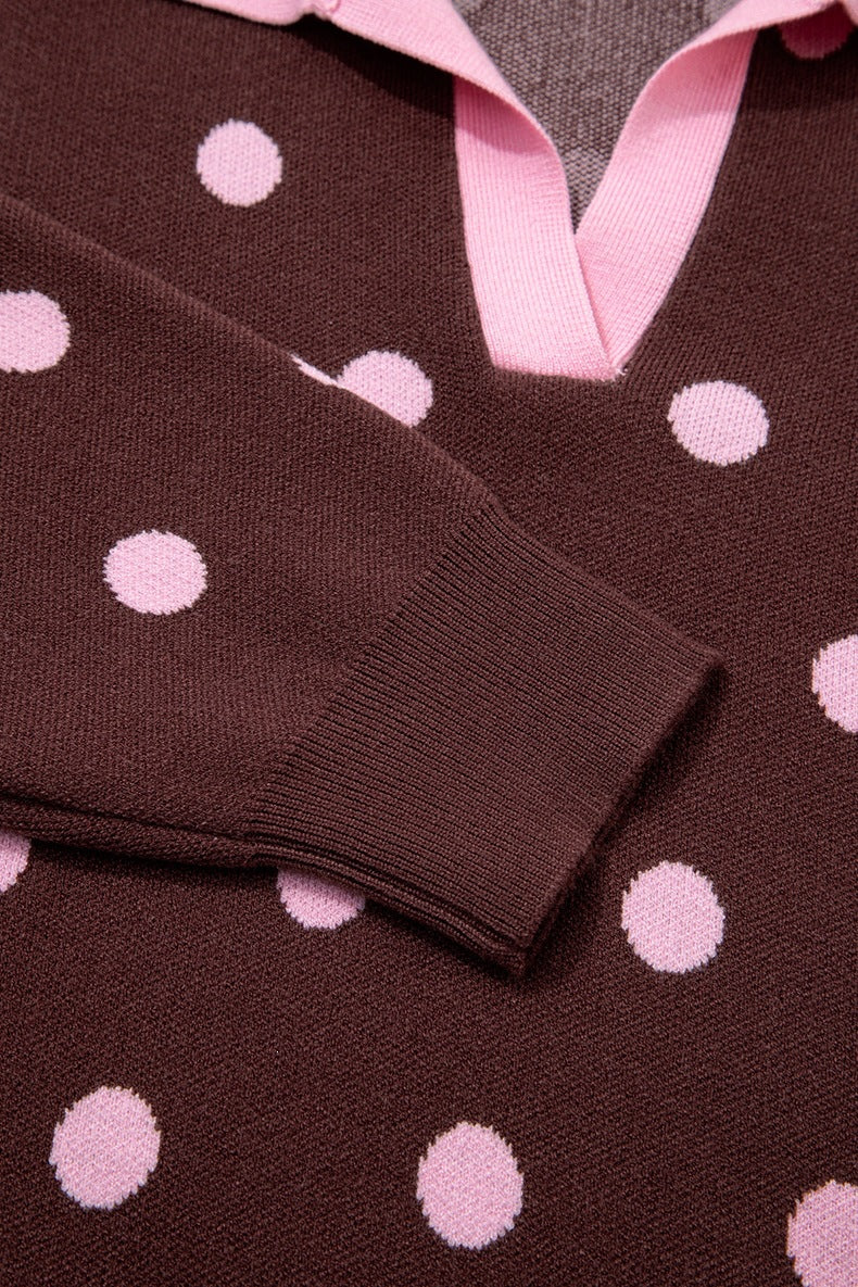 Women's Polka Dot Polo Jumper in Brown, view 5