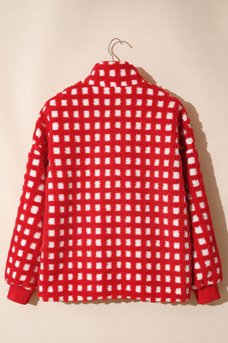 Women's Gingham Teddy Jacket in Red, view 4