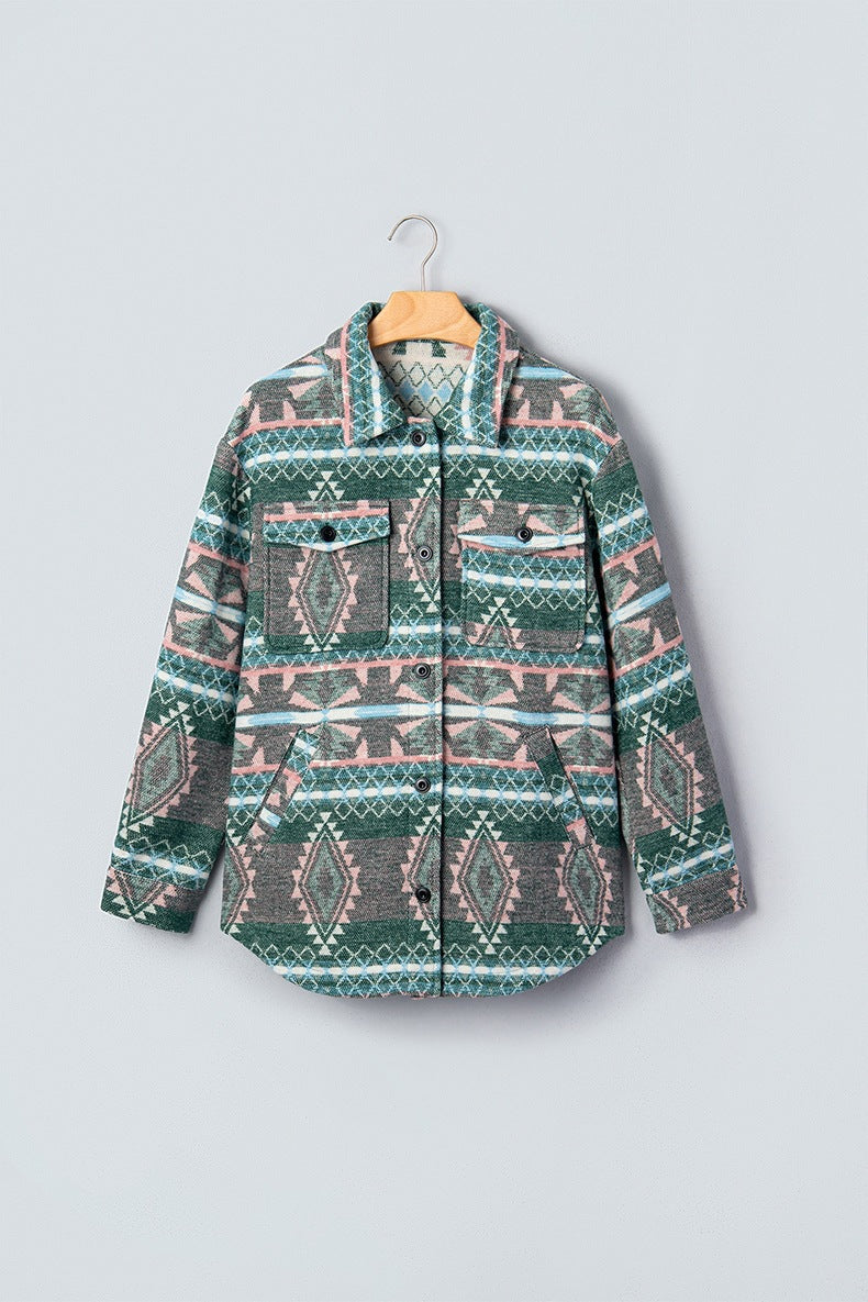 Women's Aztec Shirt Jacket in Green, view 5