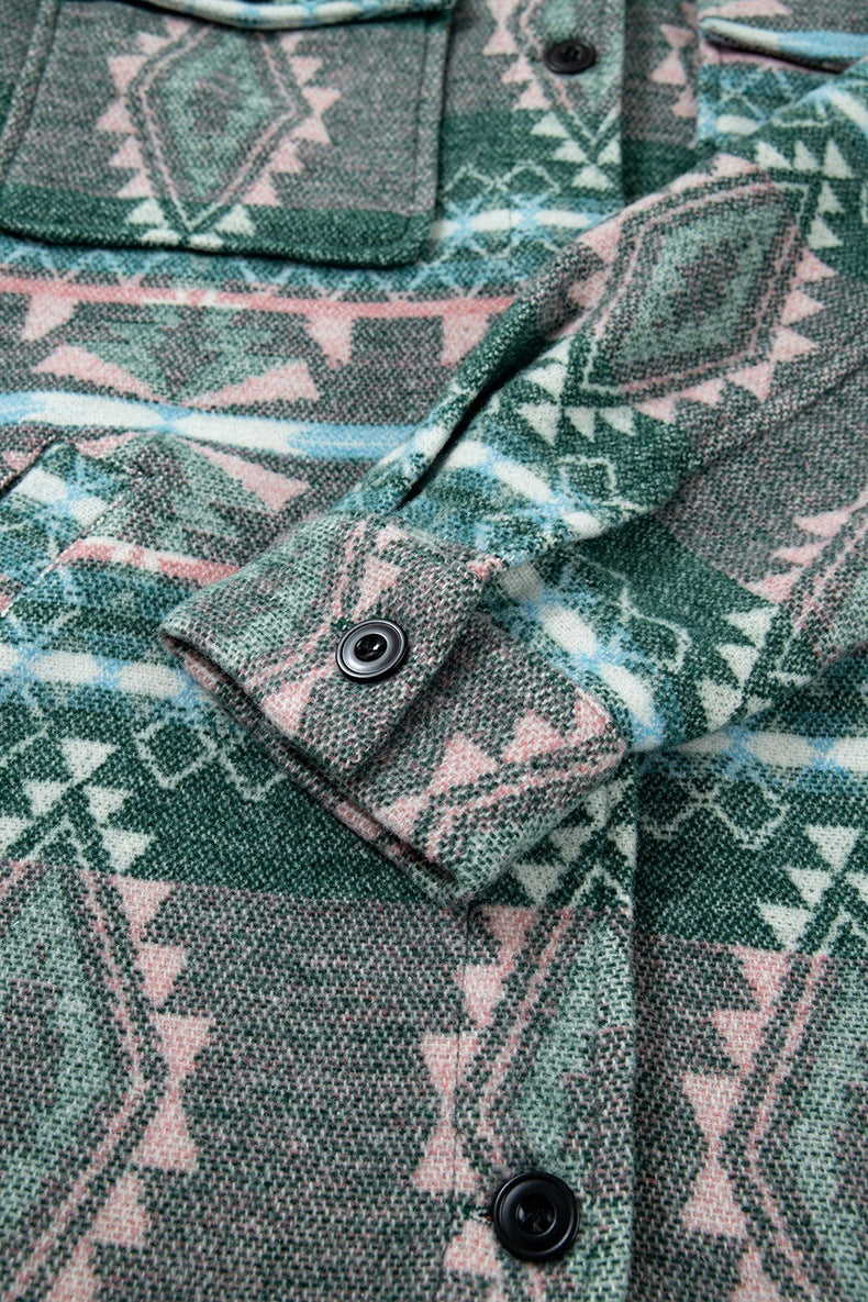 Women's Aztec Shirt Jacket in Green, view 9