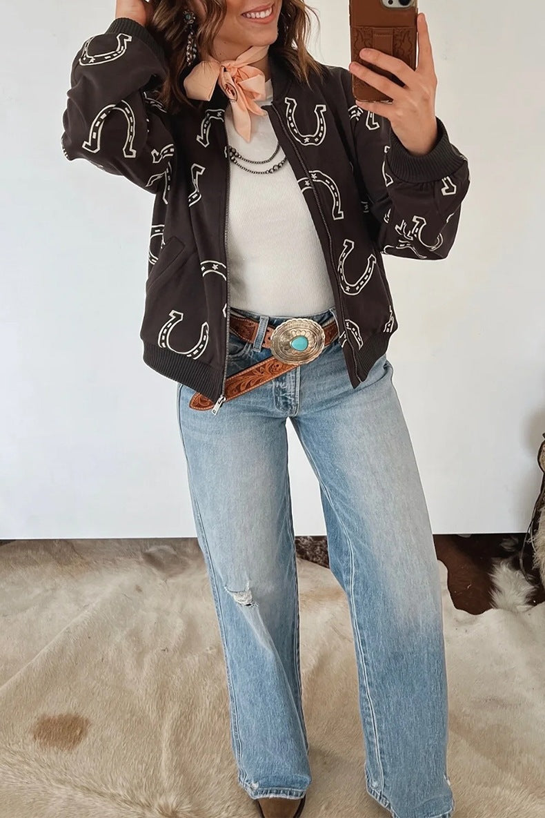 Women's Horseshoe Print Jacket in Black