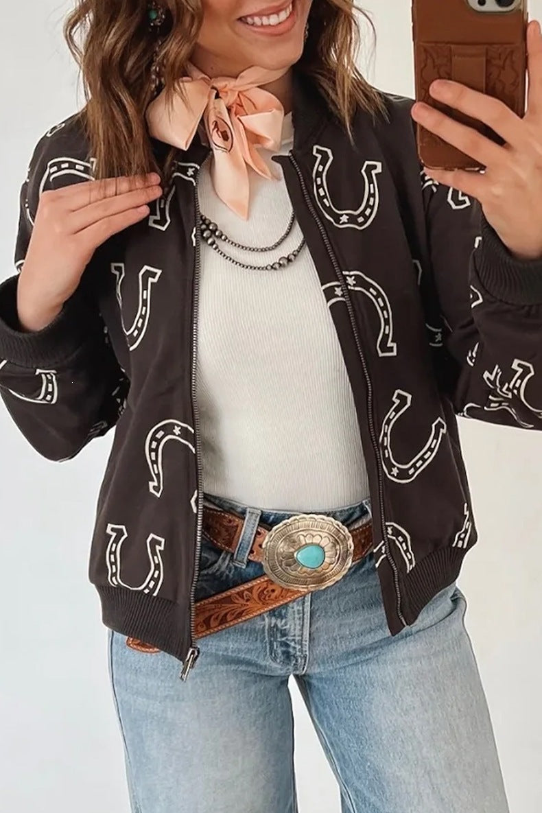 Women's Horseshoe Print Jacket in Black, view 2