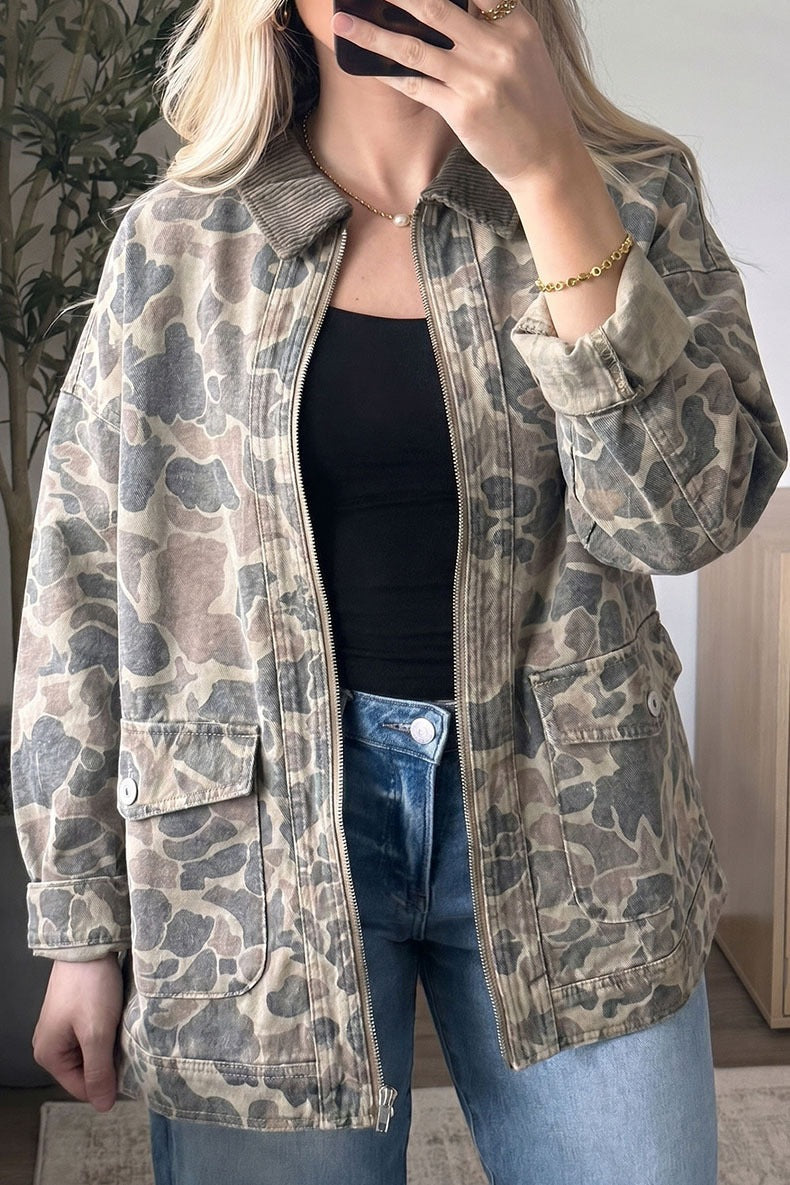 Women's Camo Shirt Jacket in Army Green