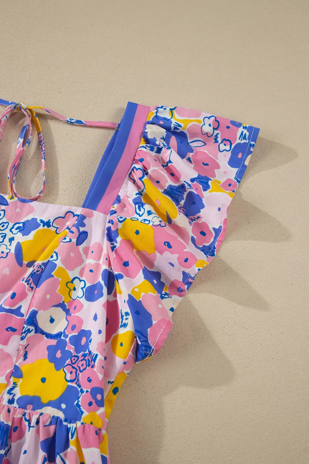 Sketch Floral Square Neck Cotton Mini Dress for Women