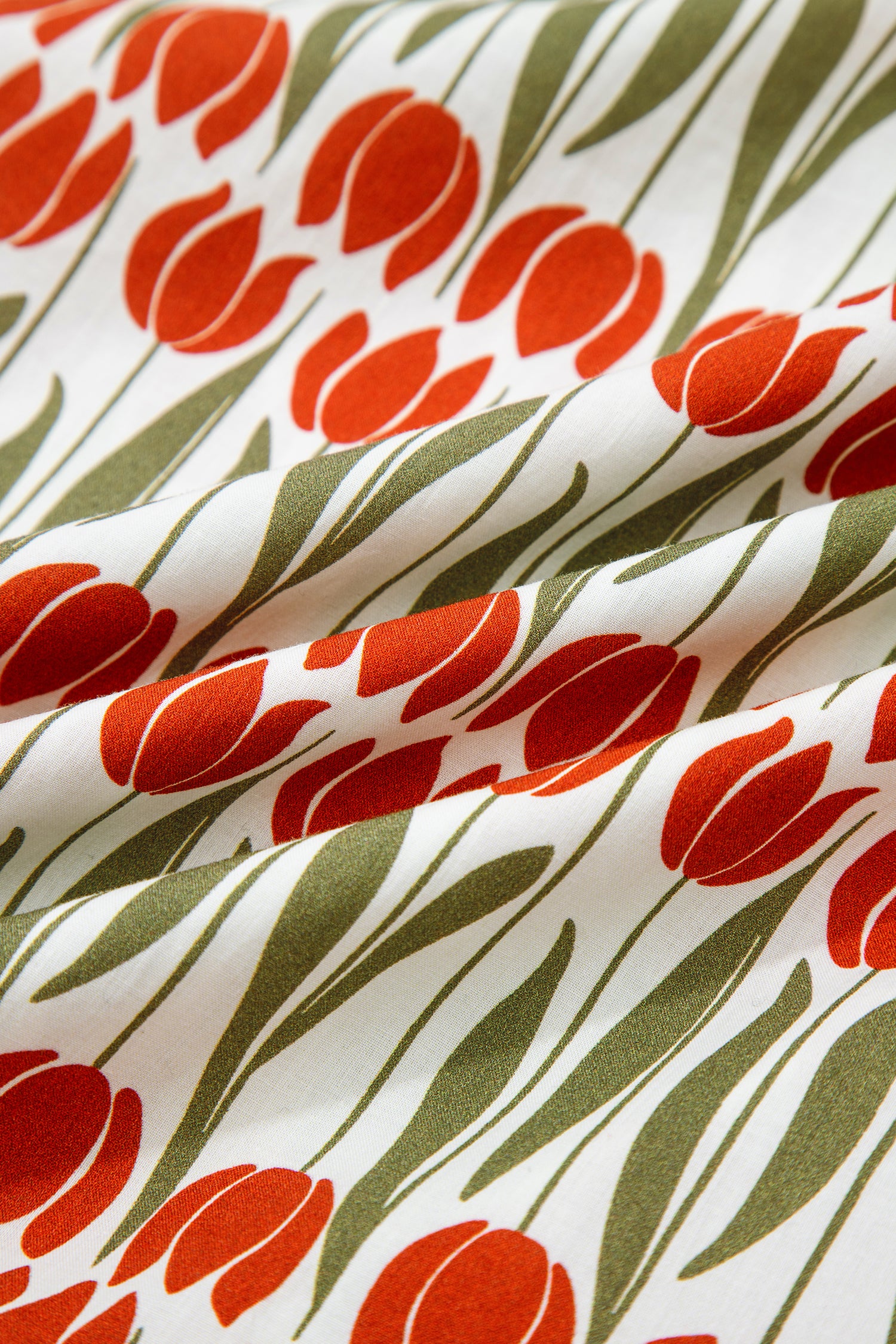 White Tulip Floral Print Cotton Puff Short Sleeve Mini Dress