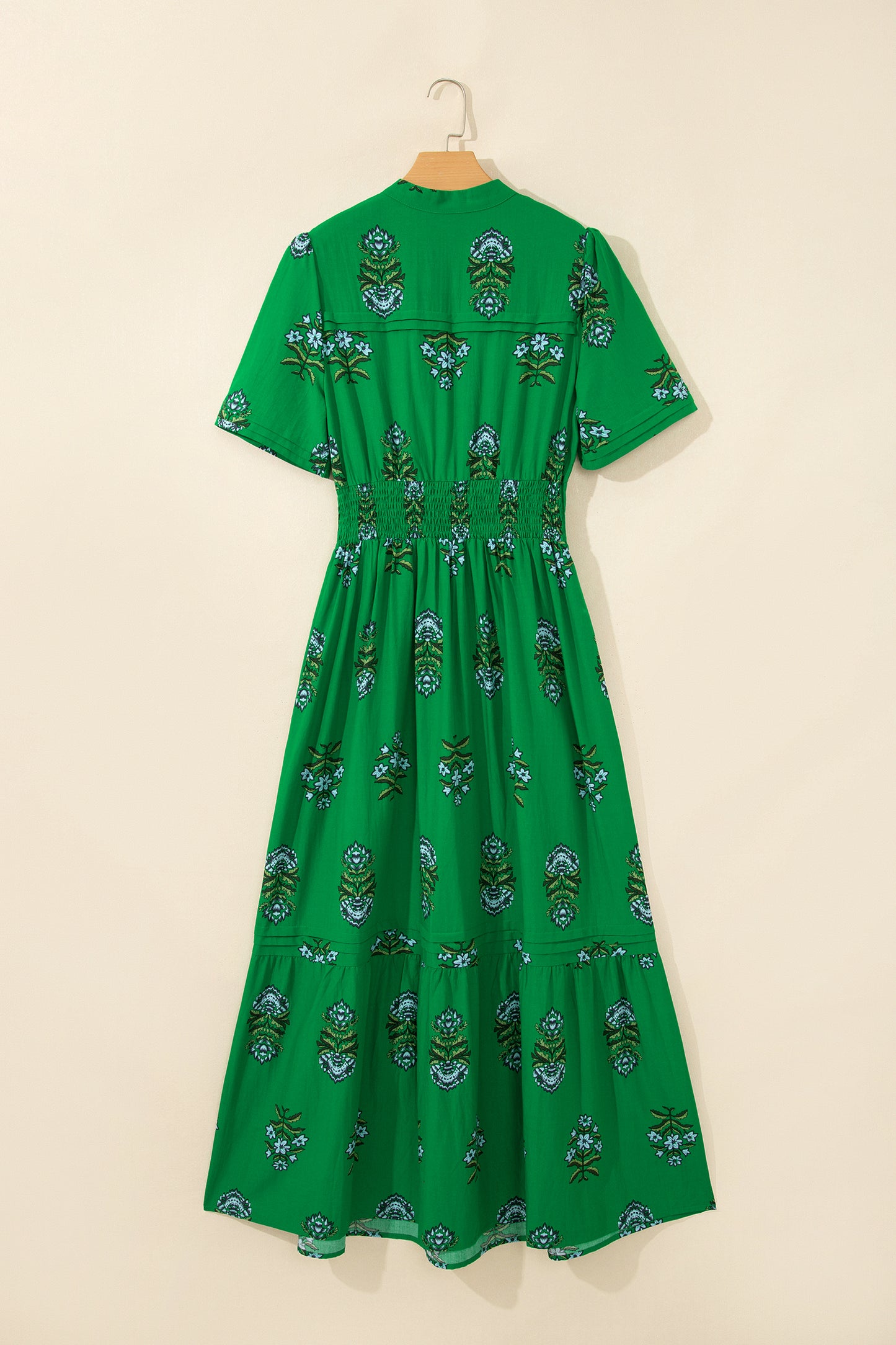 Women's Green Floral High Waist Summer Maxi Dress