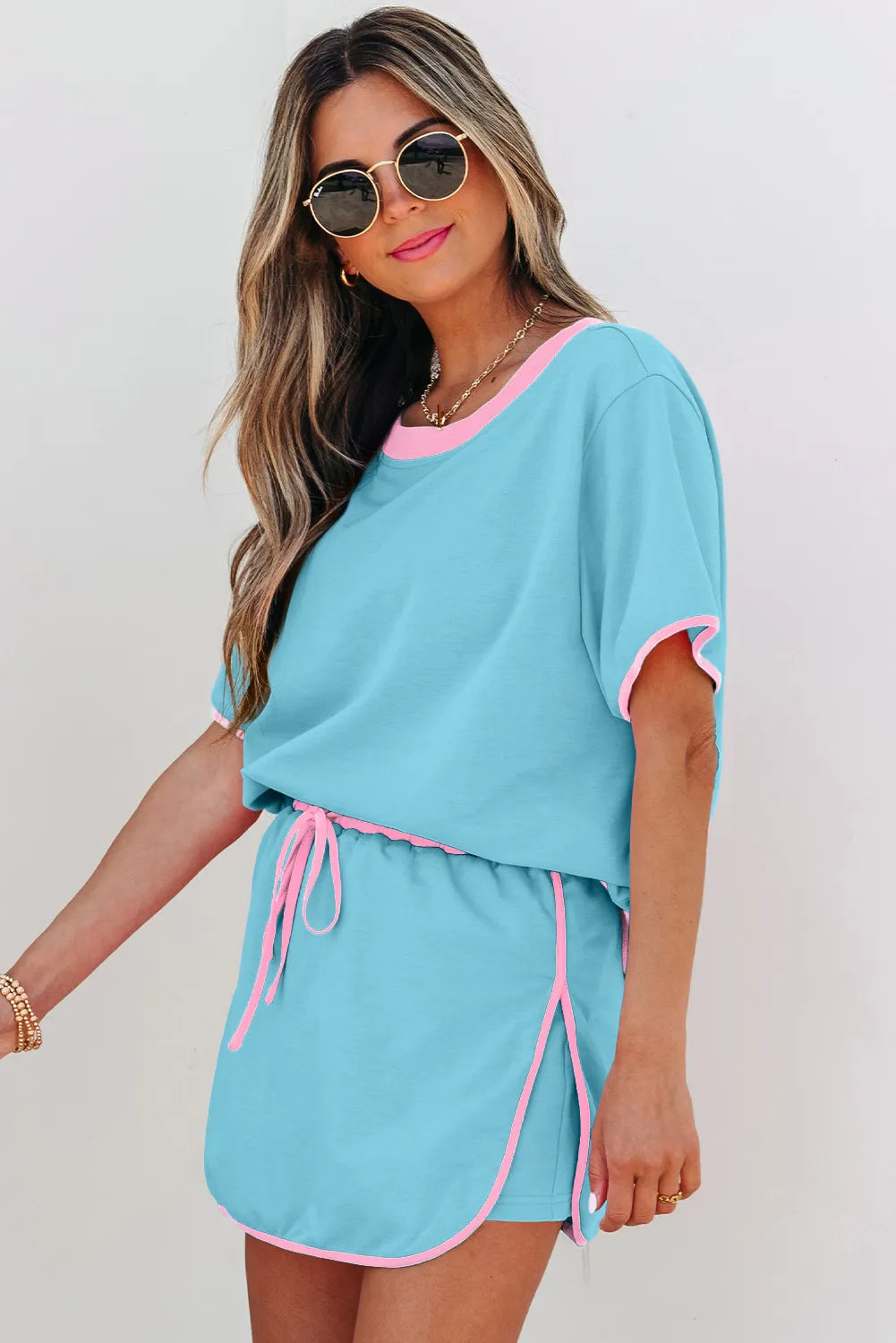 Colourblock Co-ord Set with Drop Shoulder Top and Skort