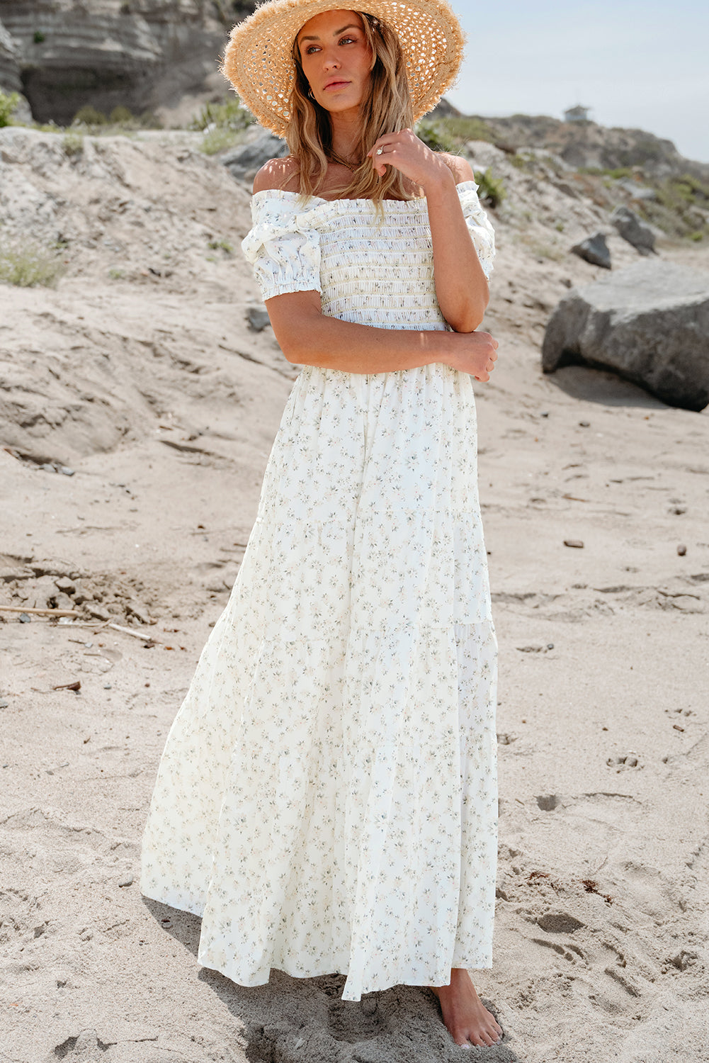 Women's White Floral Summer Maxi Dress