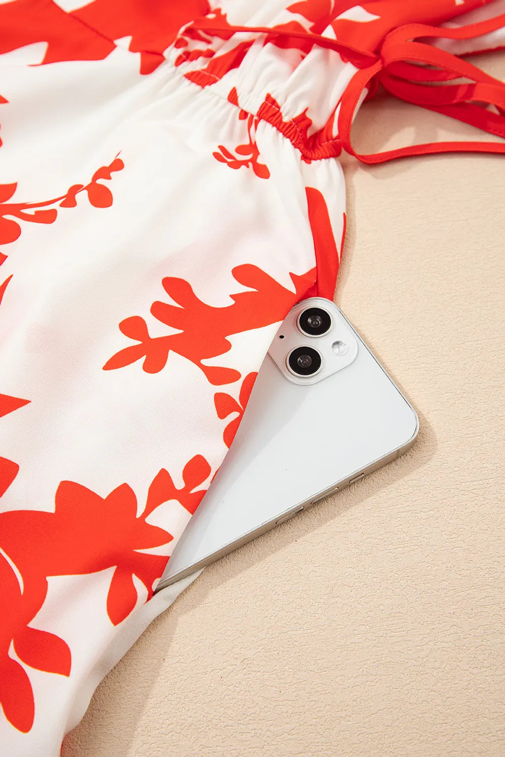 Red Floral Maxi Dress with Ruffle Sleeves and Pockets