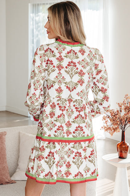 Women's Pink Floral Long Sleeve Summer Mini Dress