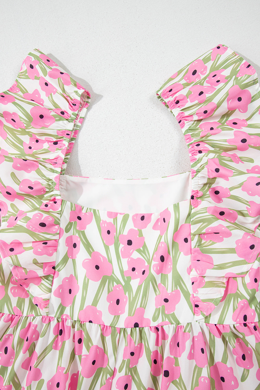 Women's Pink Floral Square Neck Summer Maxi Dress