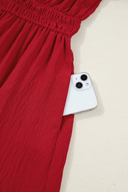 Women's Red Long Sleeve Summer Maxi Dress