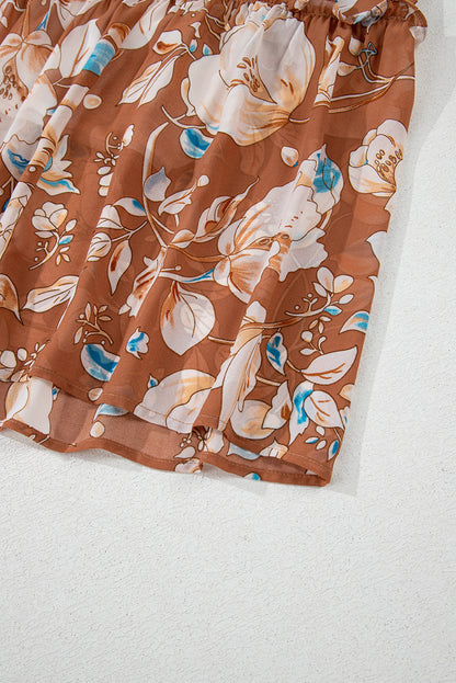 Women's Brown Floral Square Neck Summer Midi Dress