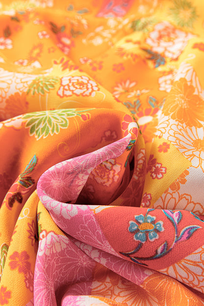 Women's Orange Floral Long Sleeve Summer Midi Dress