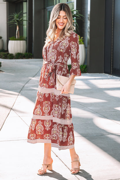 Women's Brown Floral Summer Midi Dress