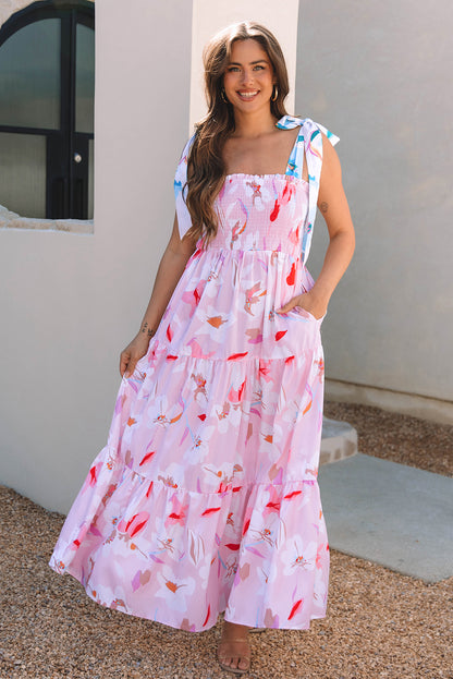 Women's Pink Floral Summer Maxi Dress