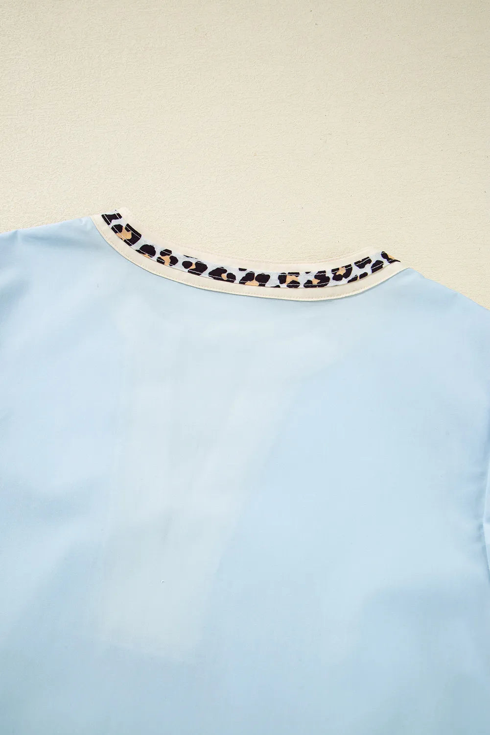 Sky Charm Puff Sleeve Blouse with Leopard Trim