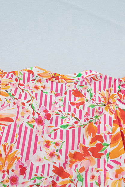 Women's Pink Floral Puff Sleeve Summer Mini Dress