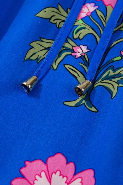 Women's Blue Floral V-Neck Summer Mini Dress