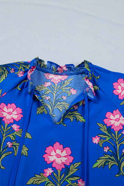 Women's Blue Floral V-Neck Summer Mini Dress