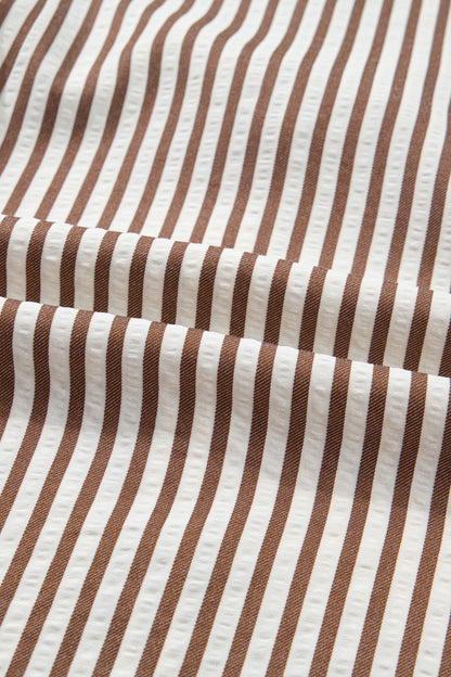 Women's Brown Stripe Puff Sleeve Summer Mini Dress