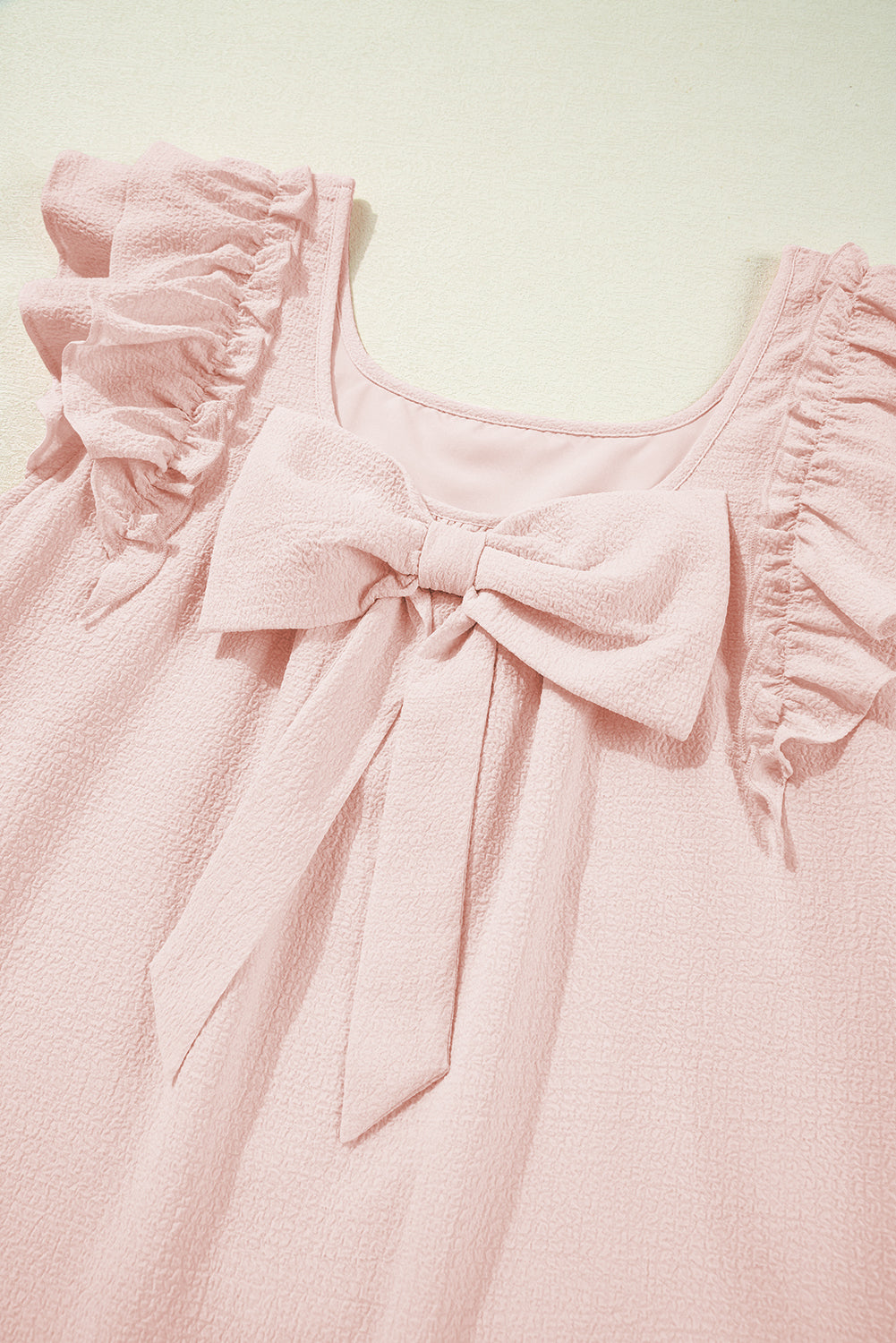 Women's Light Pink Textured Flutter Sleeve Summer Mini Dress