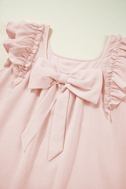 Women's Light Pink Textured Flutter Sleeve Summer Mini Dress