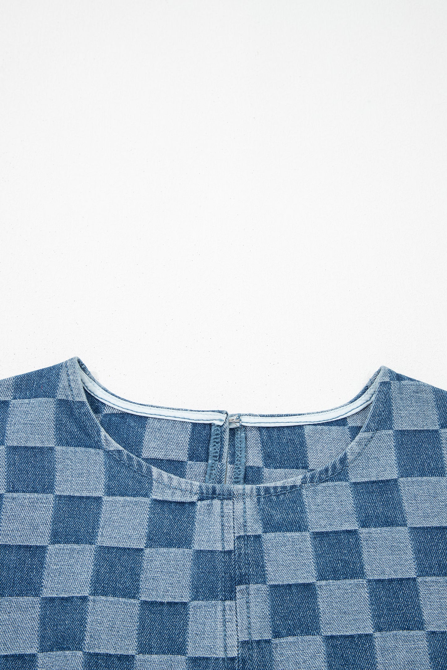 Women's Blue Frayed Hem Checkered Denim Summer Mini Dress