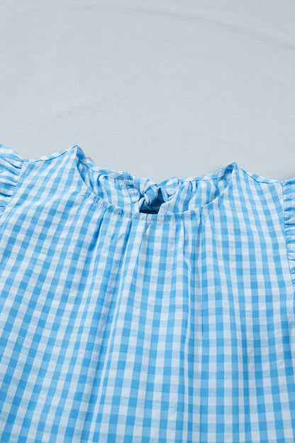 Women's Blue Knot Back Ruffled Short Sleeve Summer Maxi Dress