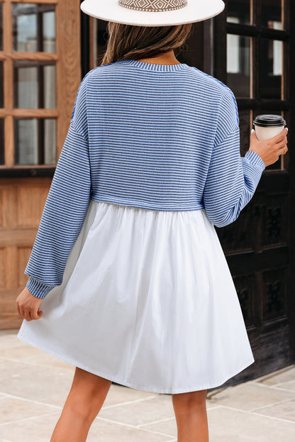Women's Blue Stripe High Waist Summer Mini Dress