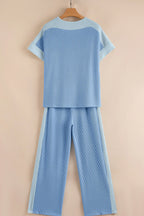 Ribbed Colourblock Co-ord Set with Wide-Leg Trousers