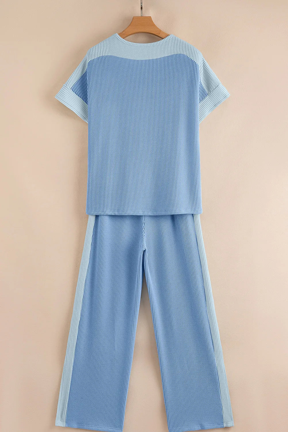 Ribbed Colourblock Co-ord Set with Wide-Leg Trousers