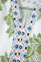 Green Floral Print Contrast Patchwork Ruffle Detail Mini Dress