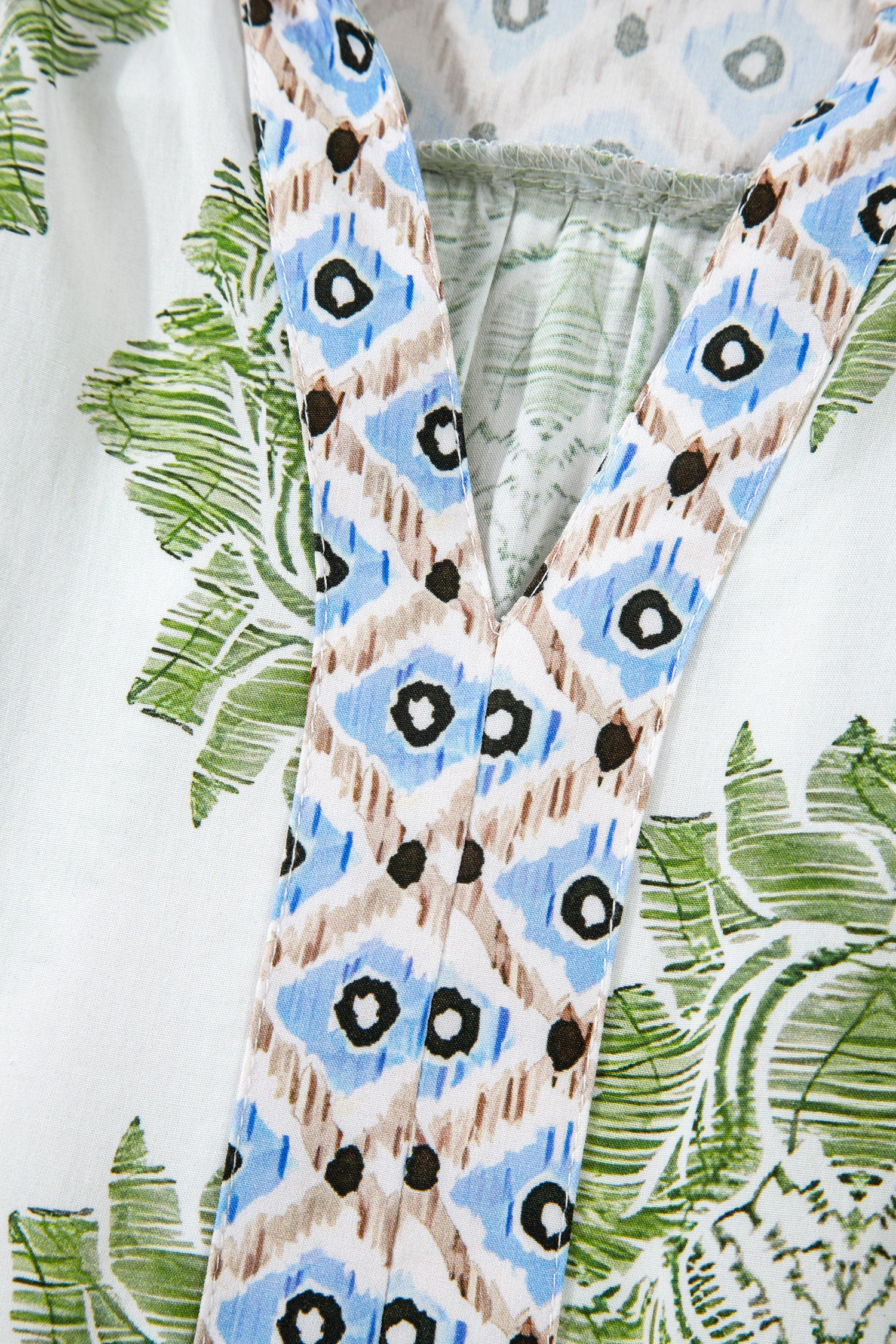 Green Floral Print Contrast Patchwork Ruffle Detail Mini Dress