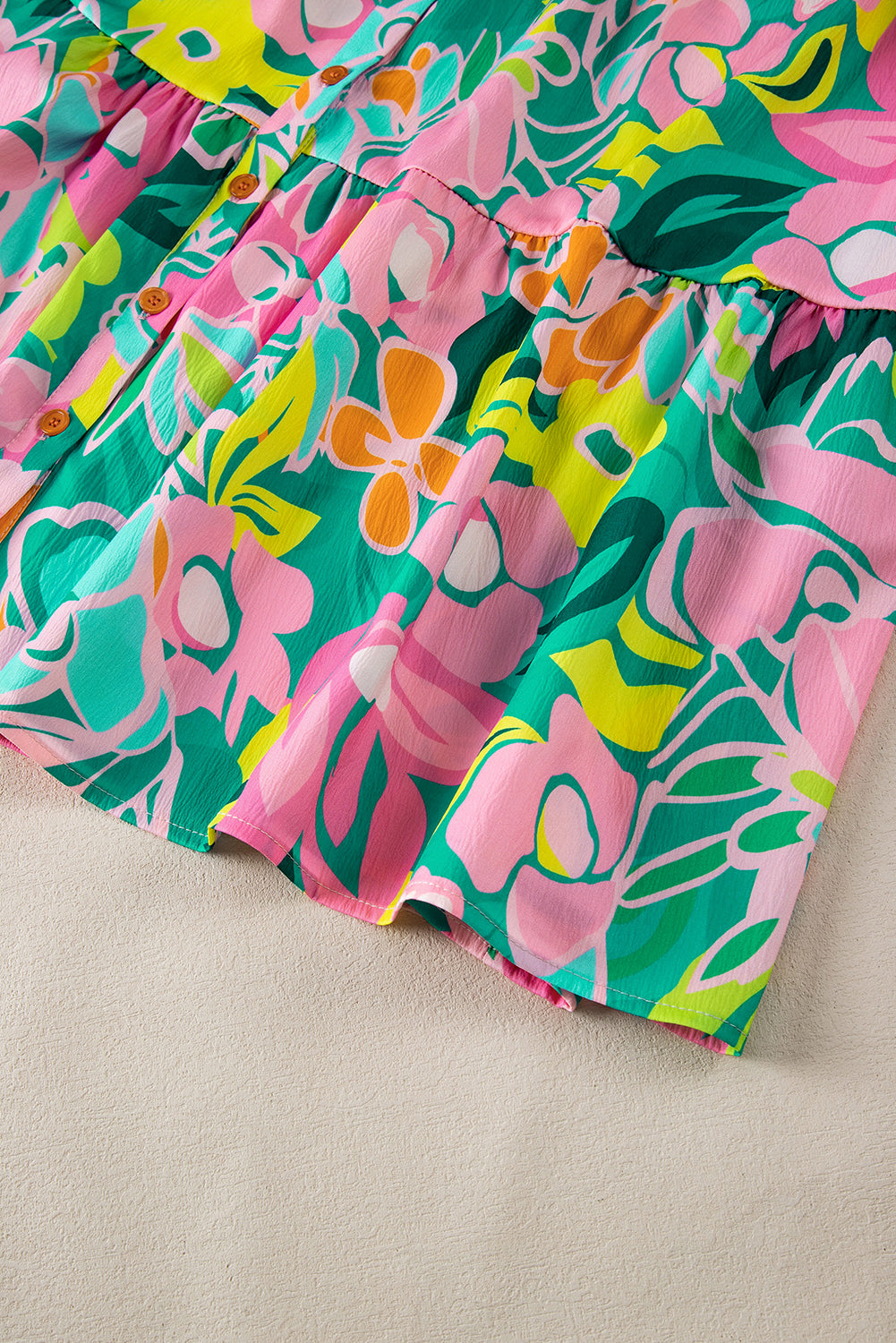 Women's Green Floral Puff Sleeve Summer Mini Dress