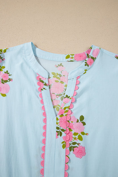 Women's Sky Blue Flutter Short Sleeve Floral Summer Maxi Dress