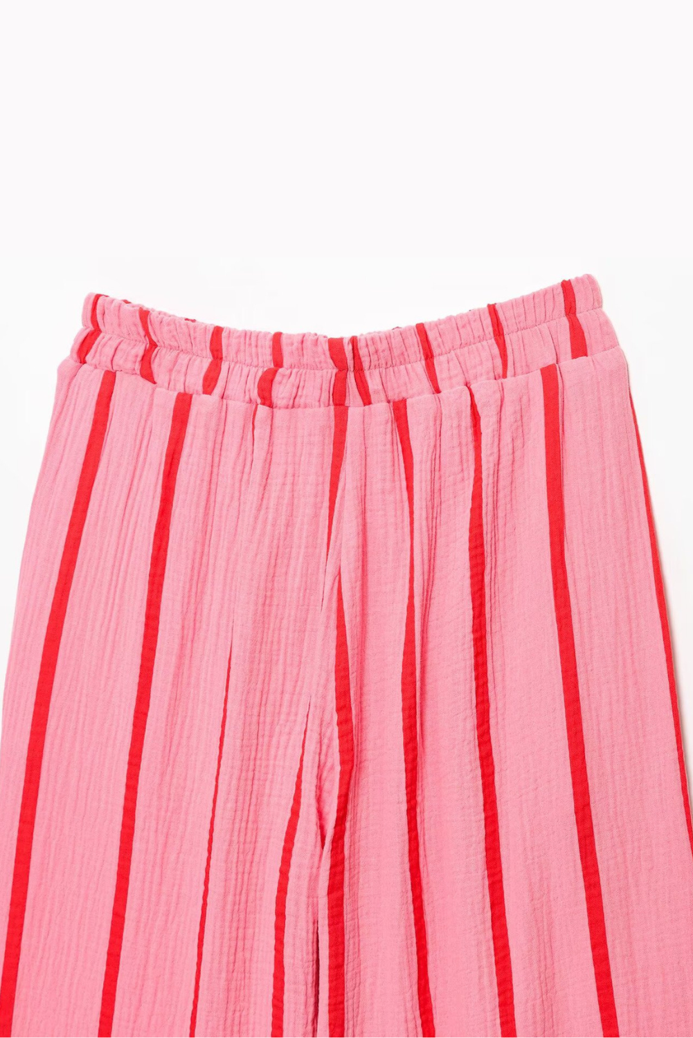 Pink Striped Wide-Leg Trousers with Elastic Waist