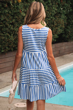 Sky Blue Stripe U Neck Sleeveless Loose Fit Mini Dress
