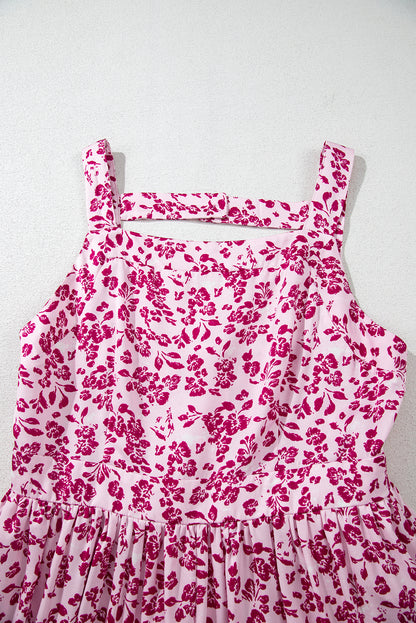 Women's Pink Floral Cutout Back Sleeveless Summer Maxi Dress
