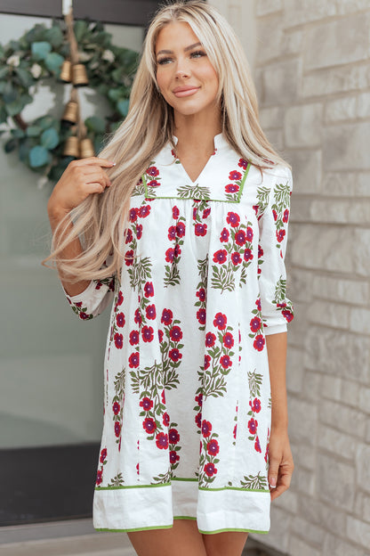 Women's White Floral V Neck Summer Mini Dress