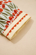 White Tulip Floral Print Cotton Puff Short Sleeve Mini Dress