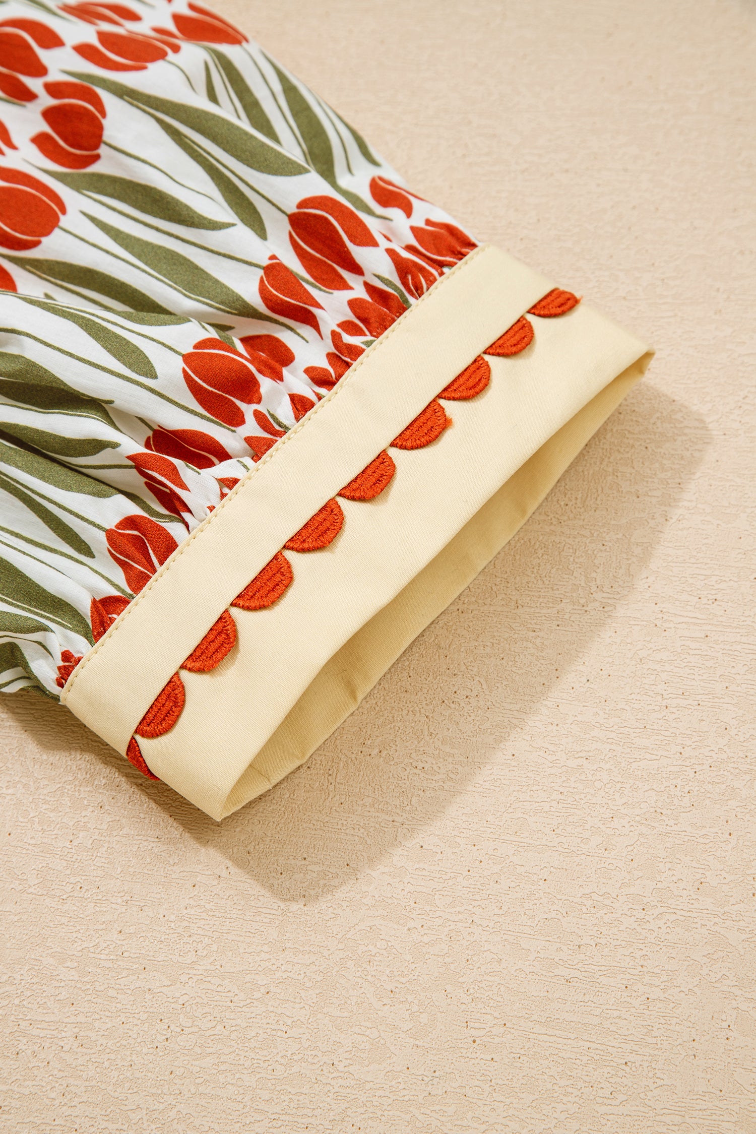 White Tulip Floral Print Cotton Puff Short Sleeve Mini Dress